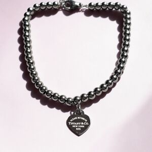 Silver Heart Tag Ball Bead Bracelet
